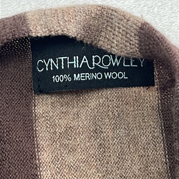 100% Merino Wool M Cynthia Rowley Brown, Tan,‎ Purple Stripe Open Knit Cardigan - Picture 4 of 12